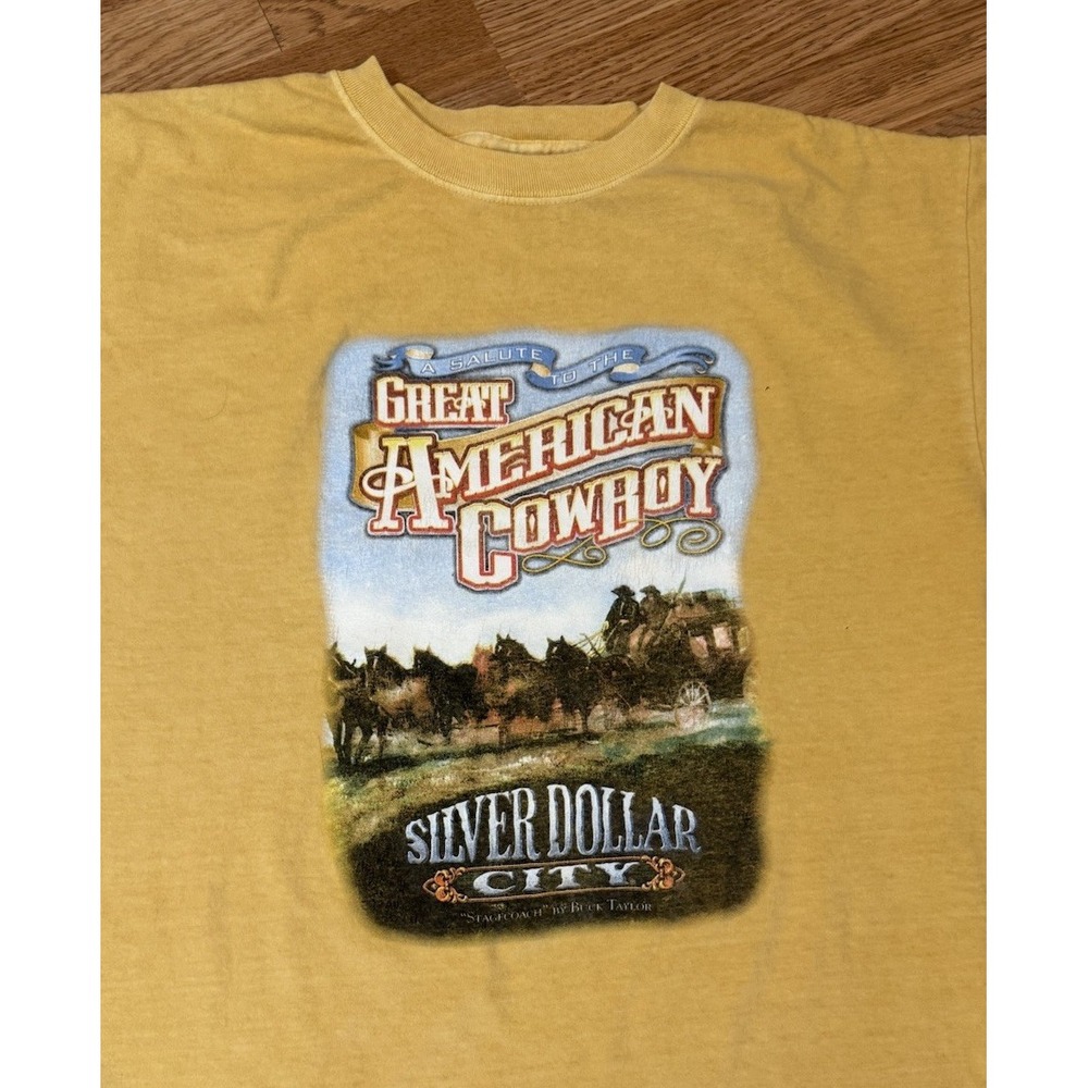 Vintage Silver Dollar City Park Buck Taylor Cowboy Graphic T-Shirt Large Branson